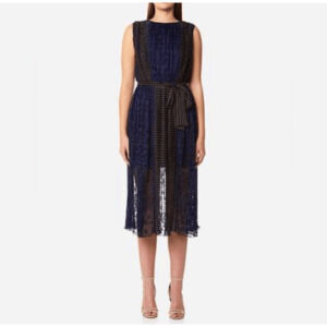 Anthropologie Foxiedox Kitterby Navy Sleeveless Midi Dress XS Lace Sheer Preppy